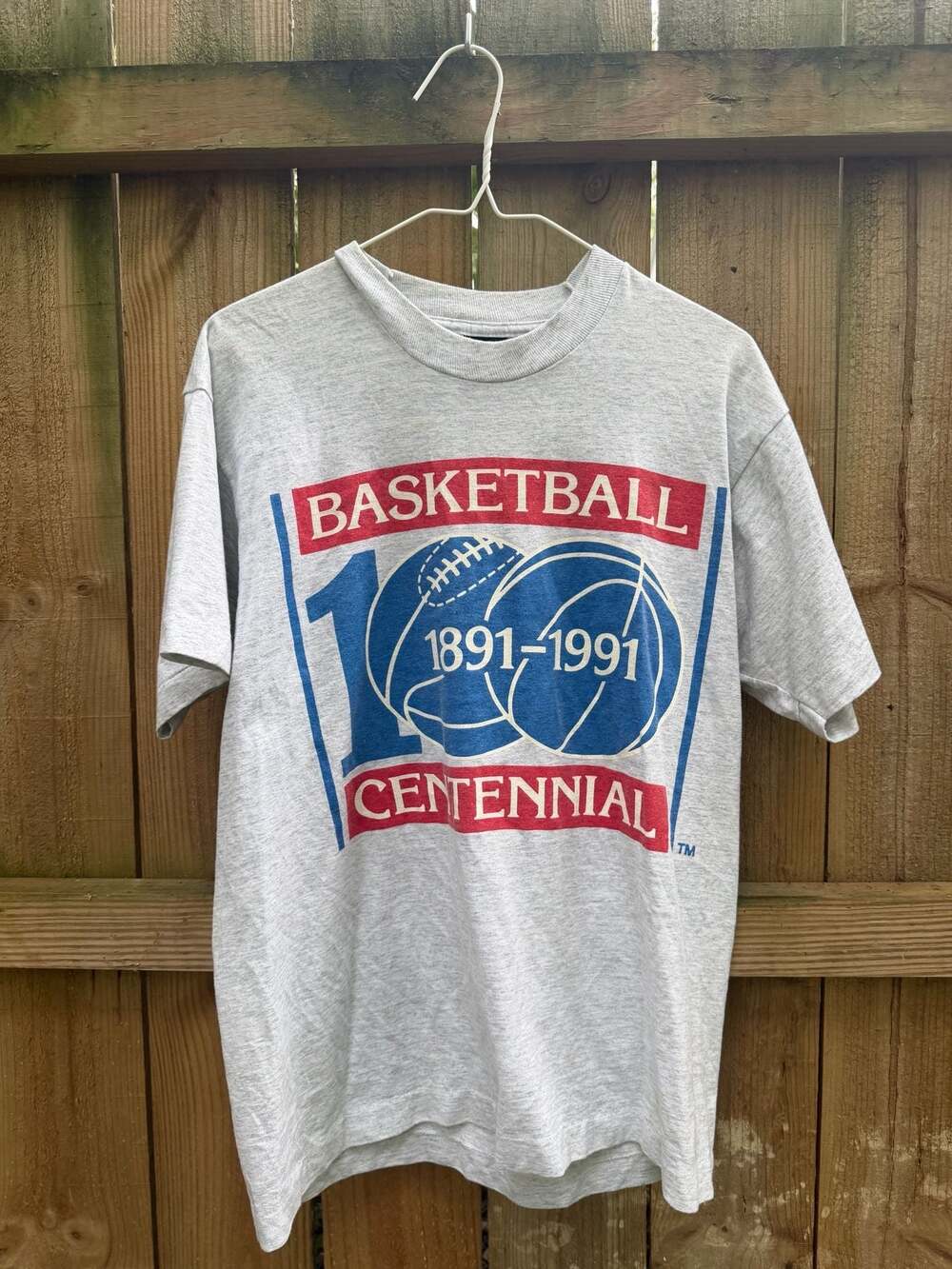 Vintage 1991 Basketball Centennial 100th Anniversary Gray T-Shirt